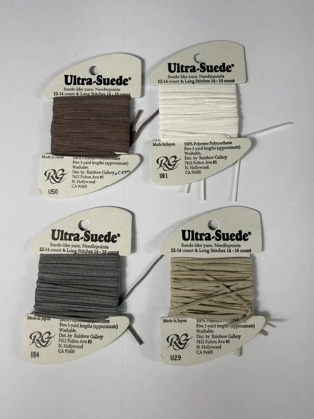 Rainbow Gallery Ultra-Suede Needlepoint Yarn Lot of 4 Cards Brown White G